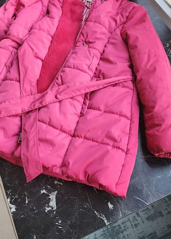 10 Yaş Beden pembe Renk Kürklü Kapüşonlu Pembe Kız Mont