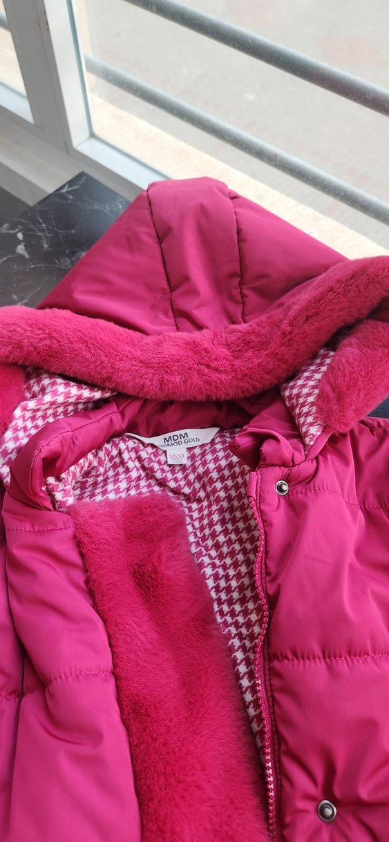 Kürklü Kapüşonlu Pembe Kız Mont - Görsel 5