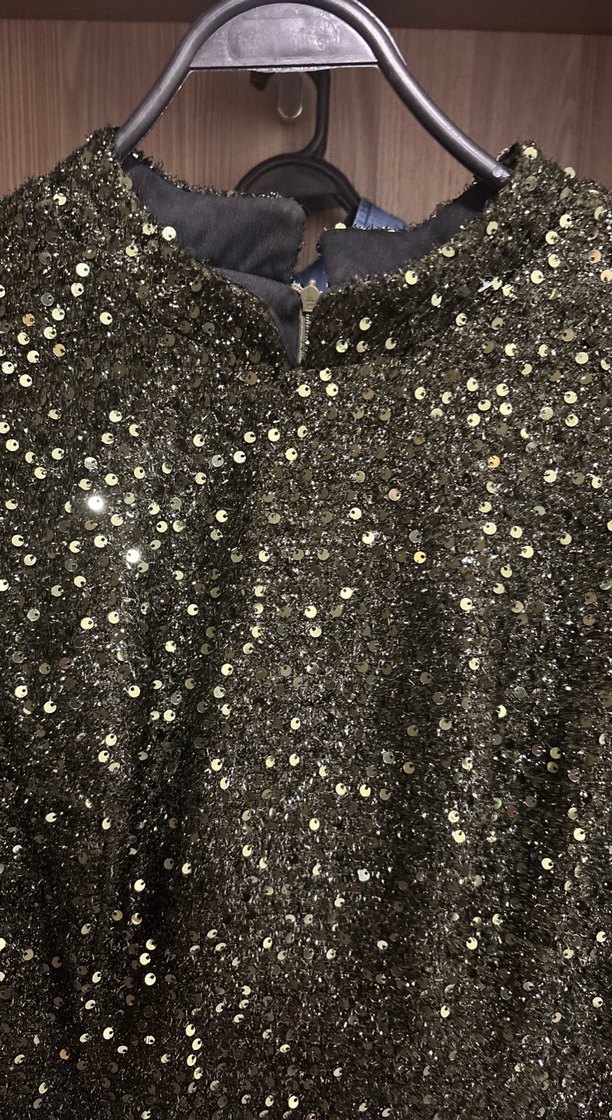 Parlak Altın Uzun Kollu Kadın Abiye Elbise - Görsel 3