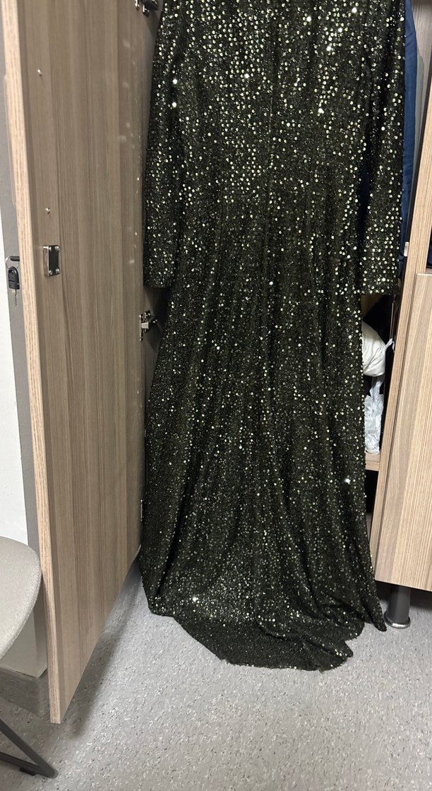 Parlak Altın Uzun Kollu Kadın Abiye Elbise - Görsel 5