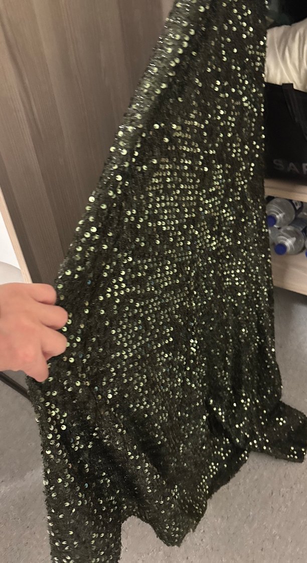 Parlak Altın Uzun Kollu Kadın Abiye Elbise - Görsel 4