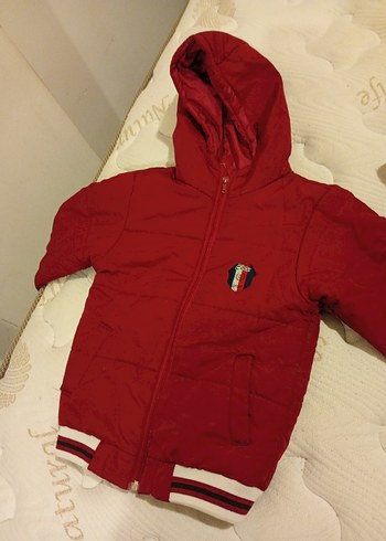 Kapüşonlu Kırmızı Erkek kız Çocuk Mont - Görsel 4