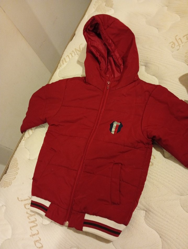 Kapüşonlu Kırmızı Erkek kız Çocuk Mont - Görsel 4