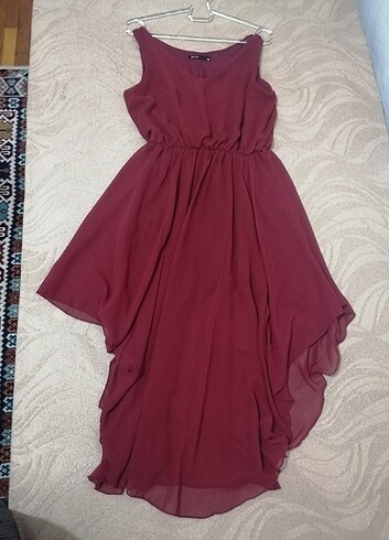 Bordo abiye şifon elbise - Görsel 7