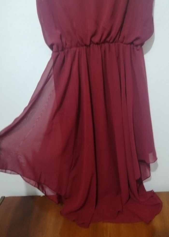 Bordo abiye şifon elbise - Görsel 2