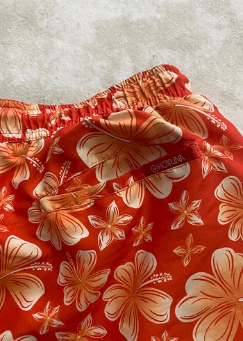 Çiçek Desenli turuncu  Erkek Mini deniz  şortu - Görsel 4