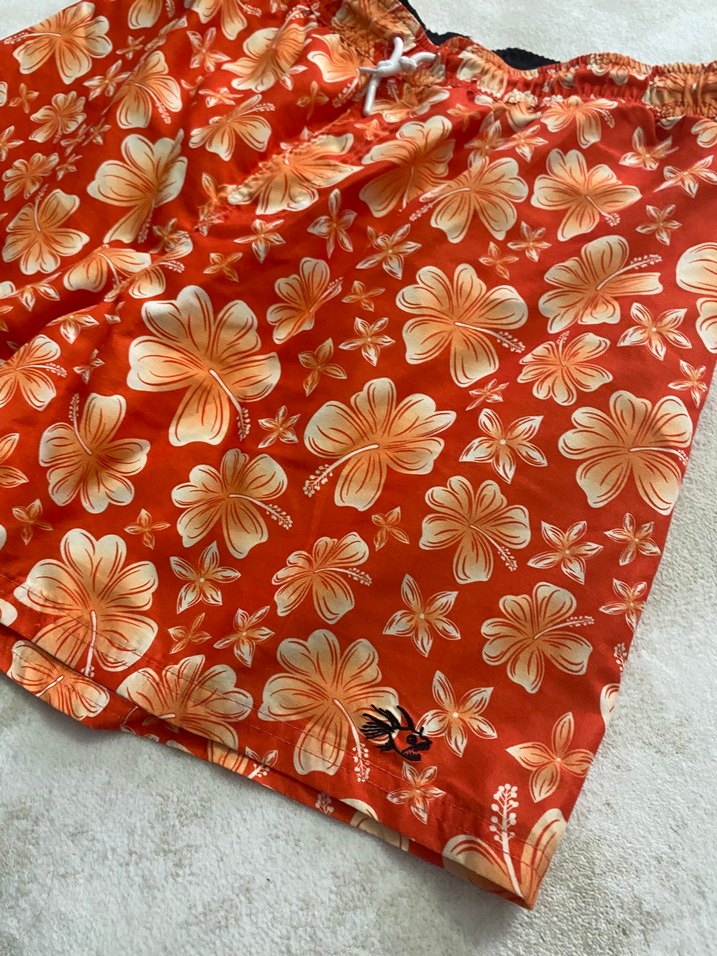 Çiçek Desenli turuncu  Erkek Mini deniz  şortu - Görsel 2