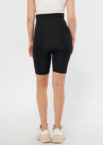 Siyah Biker Fit Hamile Kısa Tayt - Görsel 4