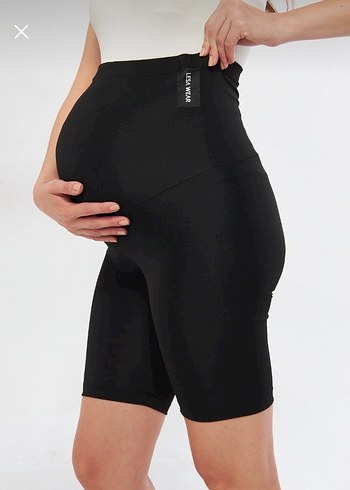 Siyah Biker Fit Hamile Kısa Tayt - Görsel 3