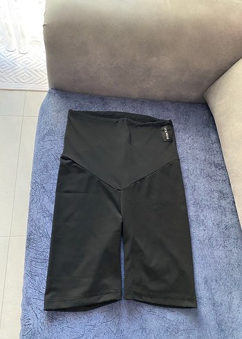 Siyah Biker Fit Hamile Kısa Tayt - Görsel 8