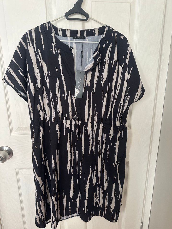 Bağcıklı Siyah Gri elbise - Görsel 2