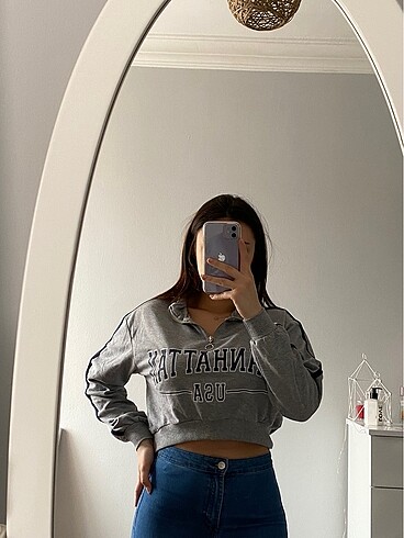 Diğer Gri uzun kollu crop sweatshirt
