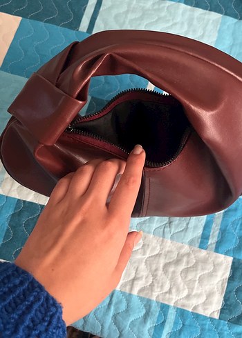 Beden Bordo Deri Fermuarlı Kadın Çanta