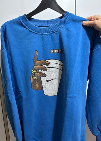 m Beden Kadın Mavi Baskılı Sweatshirt