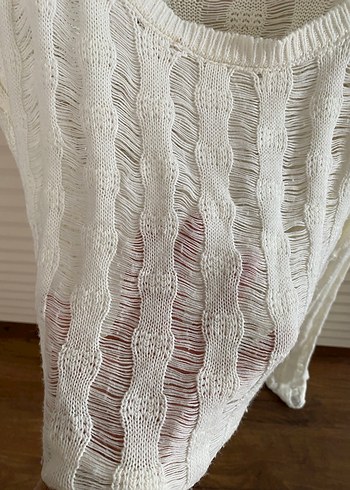 Beyaz Örgü Bohem Kadın Kazak - Görsel 3