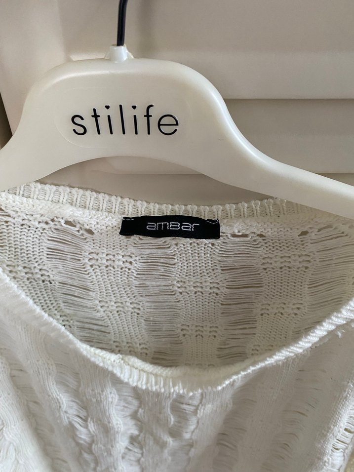 Beyaz Örgü Bohem Kadın Kazak - Görsel 2