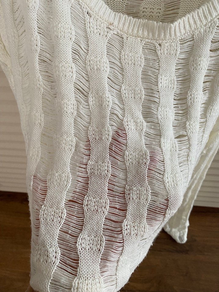 Beyaz Örgü Bohem Kadın Kazak - Görsel 3