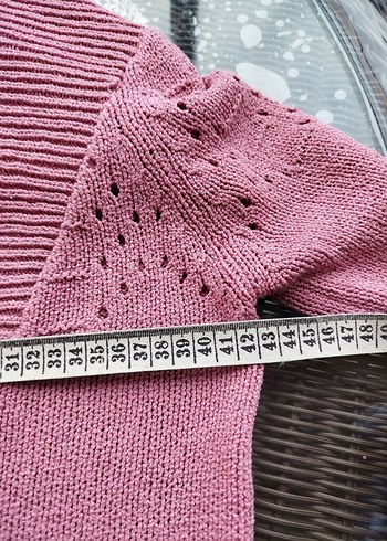 Pembe V Yaka Uzun Örme Kadın Kazak - Görsel 7