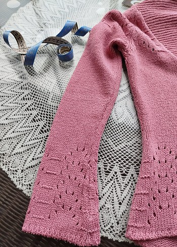 Pembe V Yaka Uzun Örme Kadın Kazak - Görsel 6