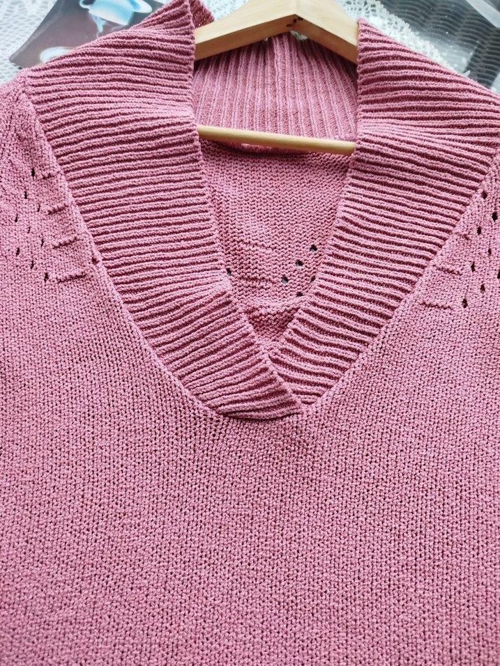 Pembe V Yaka Uzun Örme Kadın Kazak - Görsel 5