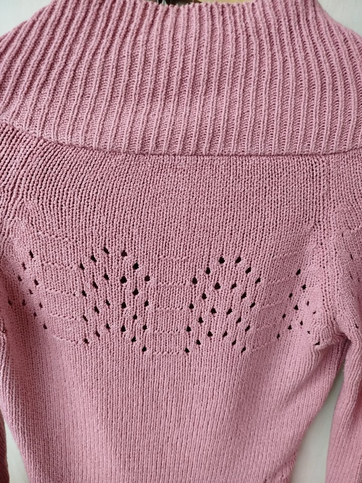 Pembe V Yaka Uzun Örme Kadın Kazak - Görsel 4