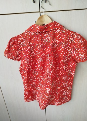 Nar çiçeği Düğmeli Kısa Kollu Kadın Gömlek - Görsel 4