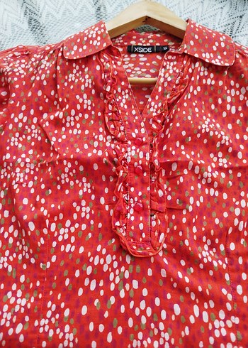 Nar çiçeği Düğmeli Kısa Kollu Kadın Gömlek - Görsel 5