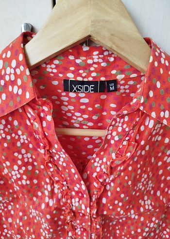 Nar çiçeği Düğmeli Kısa Kollu Kadın Gömlek - Görsel 3