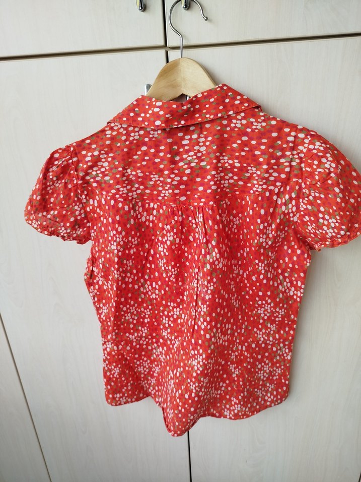 Nar çiçeği Düğmeli Kısa Kollu Kadın Gömlek - Görsel 4