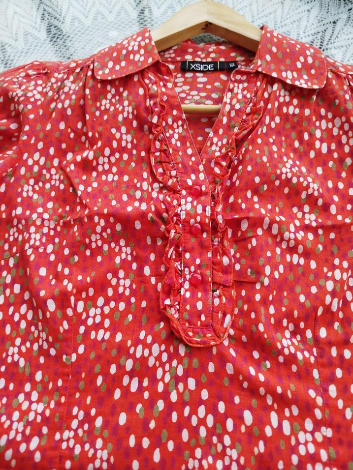 Nar çiçeği Düğmeli Kısa Kollu Kadın Gömlek - Görsel 5