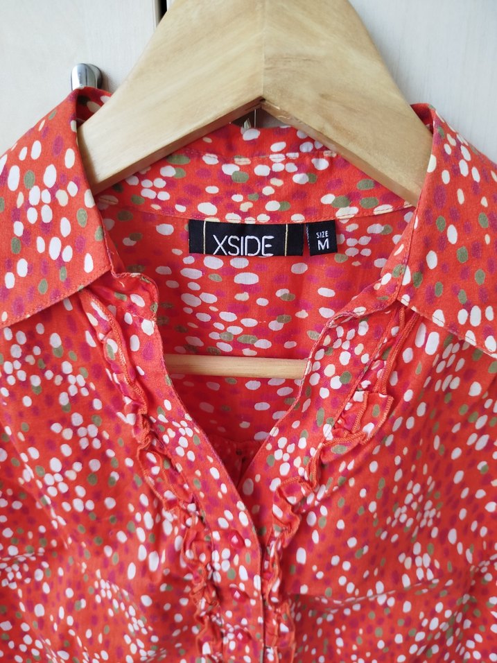 Nar çiçeği Düğmeli Kısa Kollu Kadın Gömlek - Görsel 3