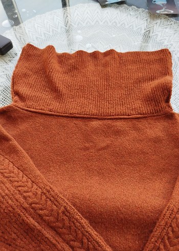 Kahverengi Boğazlı Örgü Kadın Kazak - Görsel 4