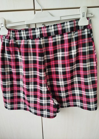 Pembe Ekoseli Kemerli Mini Şort Etek - Görsel 3