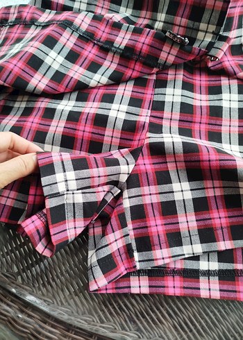 Pembe Ekoseli Kemerli Mini Şort Etek - Görsel 7