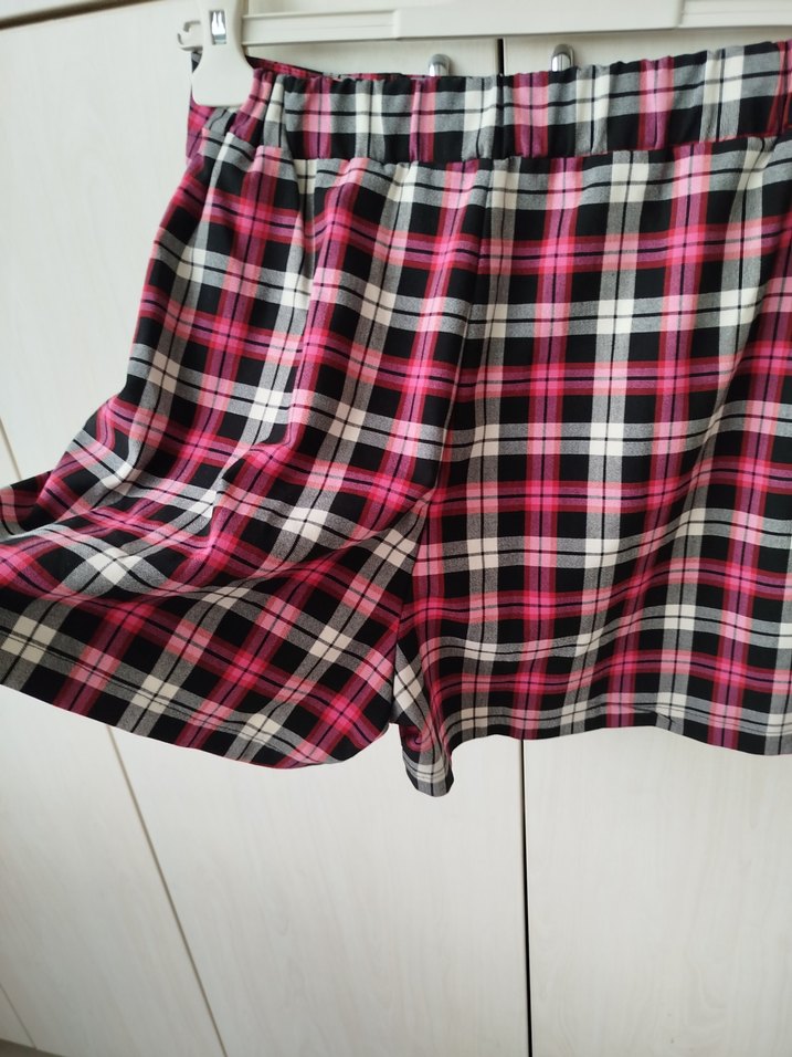 Pembe Ekoseli Kemerli Mini Şort Etek - Görsel 4