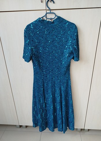 Parlak Mavi Drapeli V Yaka Midi Abiye Elbise - Görsel 6