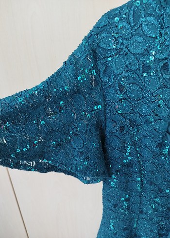 Parlak Mavi Drapeli V Yaka Midi Abiye Elbise - Görsel 4