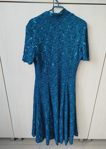 Parlak Mavi Drapeli V Yaka Midi Abiye Elbise - Görsel 9