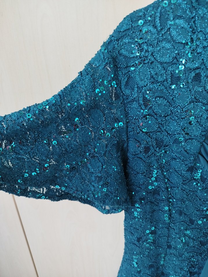 Parlak Mavi Drapeli V Yaka Midi Abiye Elbise - Görsel 4