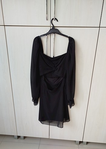 Siyah V Yaka Mini Gotik Elbise - Görsel 3