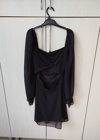 Siyah V Yaka Mini Gotik Elbise - Görsel 4