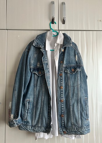 Düğmeli Mavi Kadın Denim Ceket