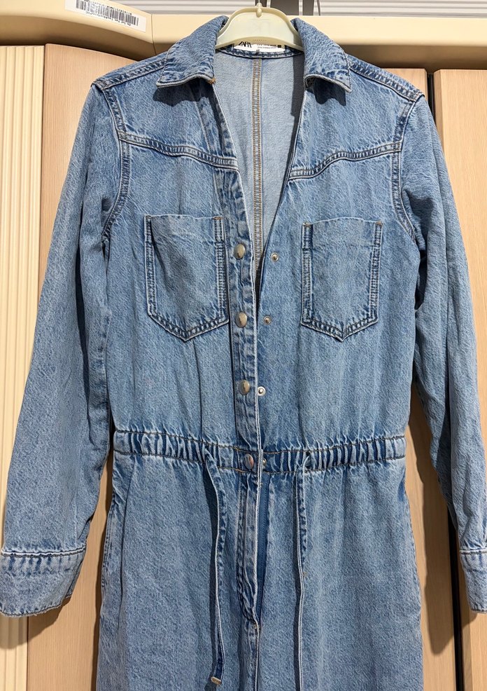 Kemerli Kadın Mavi Denim Tulum Zara - Görsel 3