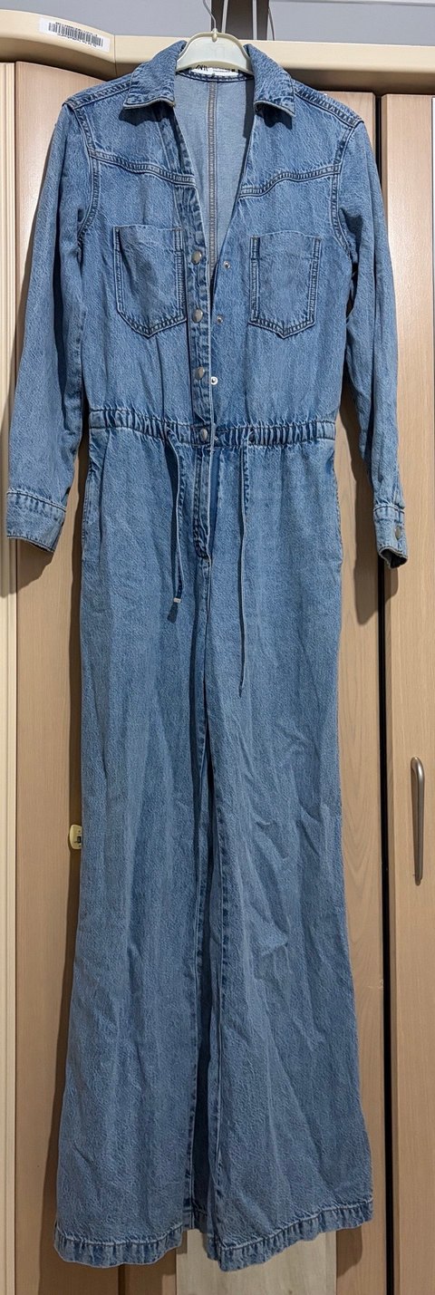 Kemerli Kadın Mavi Denim Tulum Zara - Görsel 2