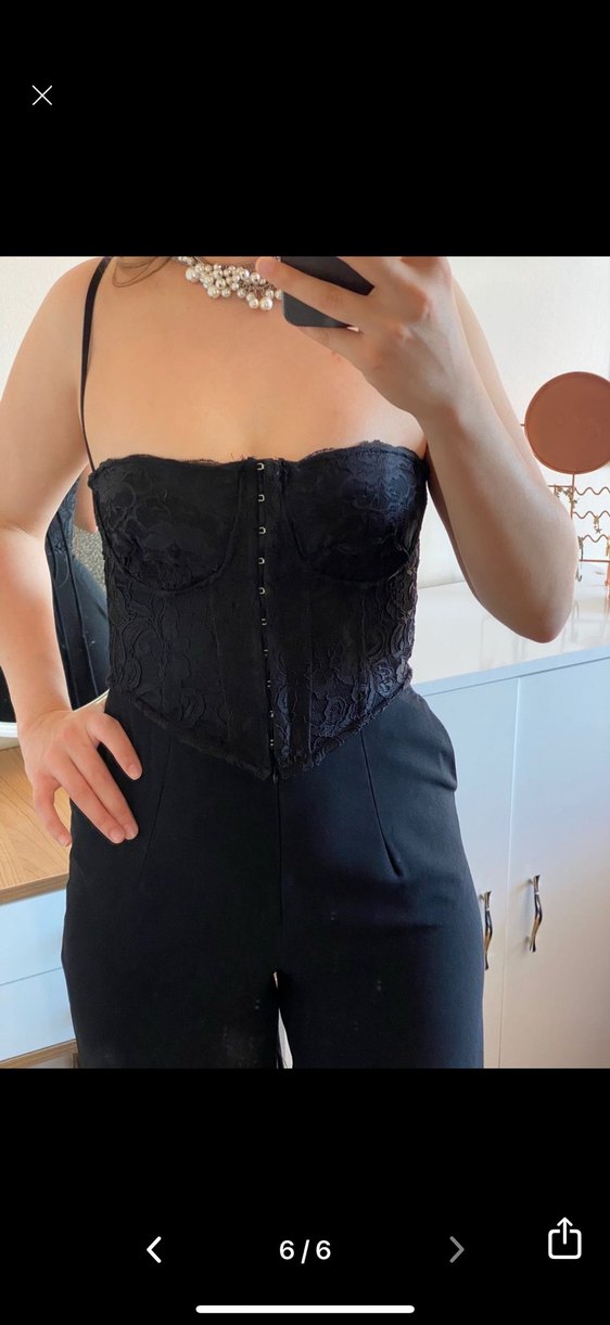 Dantel Detaylı Siyah Straplez Bustiyer tulum - Görsel 4