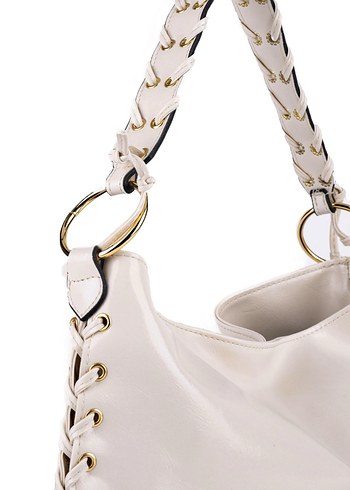 Dantel Detaylı Beyaz Deri Bohem Çanta - Görsel 4