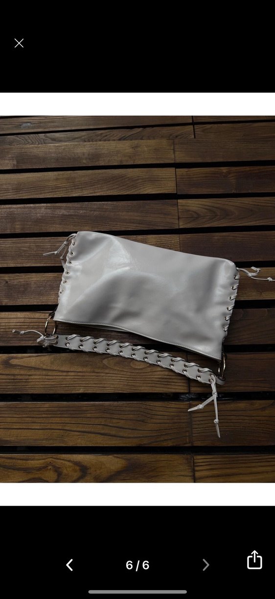 Dantel Detaylı Beyaz Deri Bohem Çanta - Görsel 3