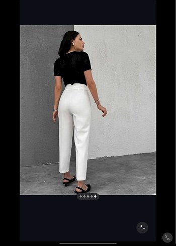Beyaz Kadın Midi Kumaş Pantolon - Görsel 2