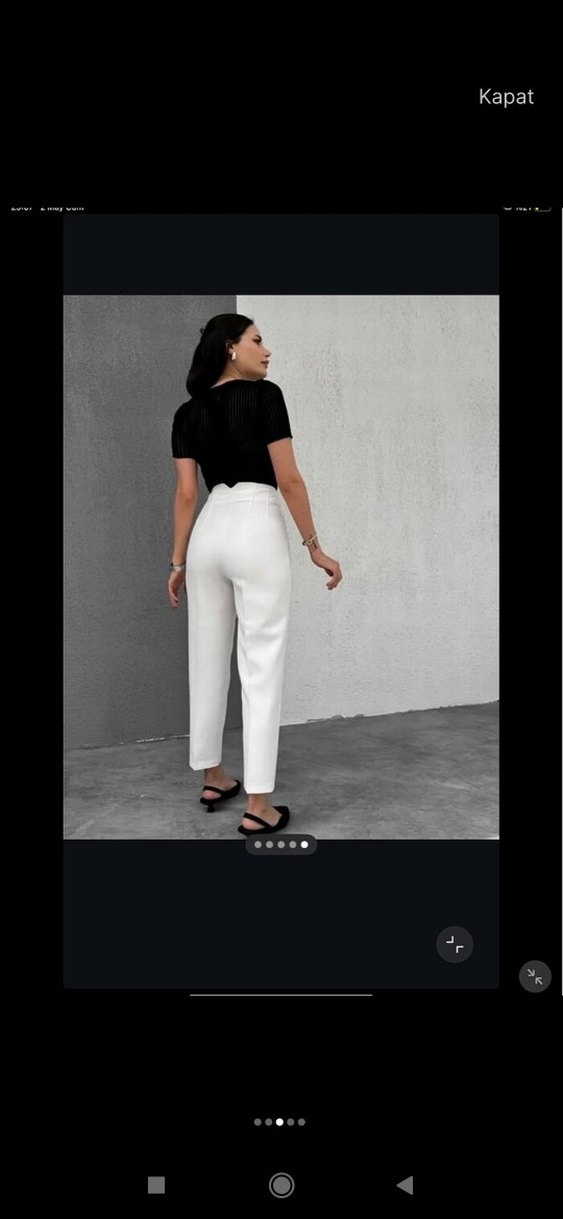 Beyaz Kadın Midi Kumaş Pantolon - Görsel 2