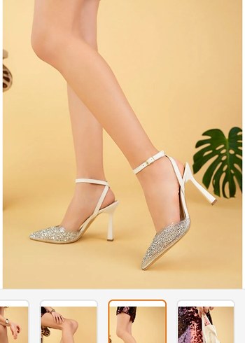Beyaz Simli Stiletto Topuklu Abiye Ayakkabı